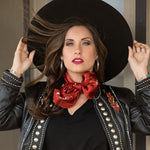 Fringe Banditos Silk Scarf Red made to tie as a classic wild rag at the neck western fashion