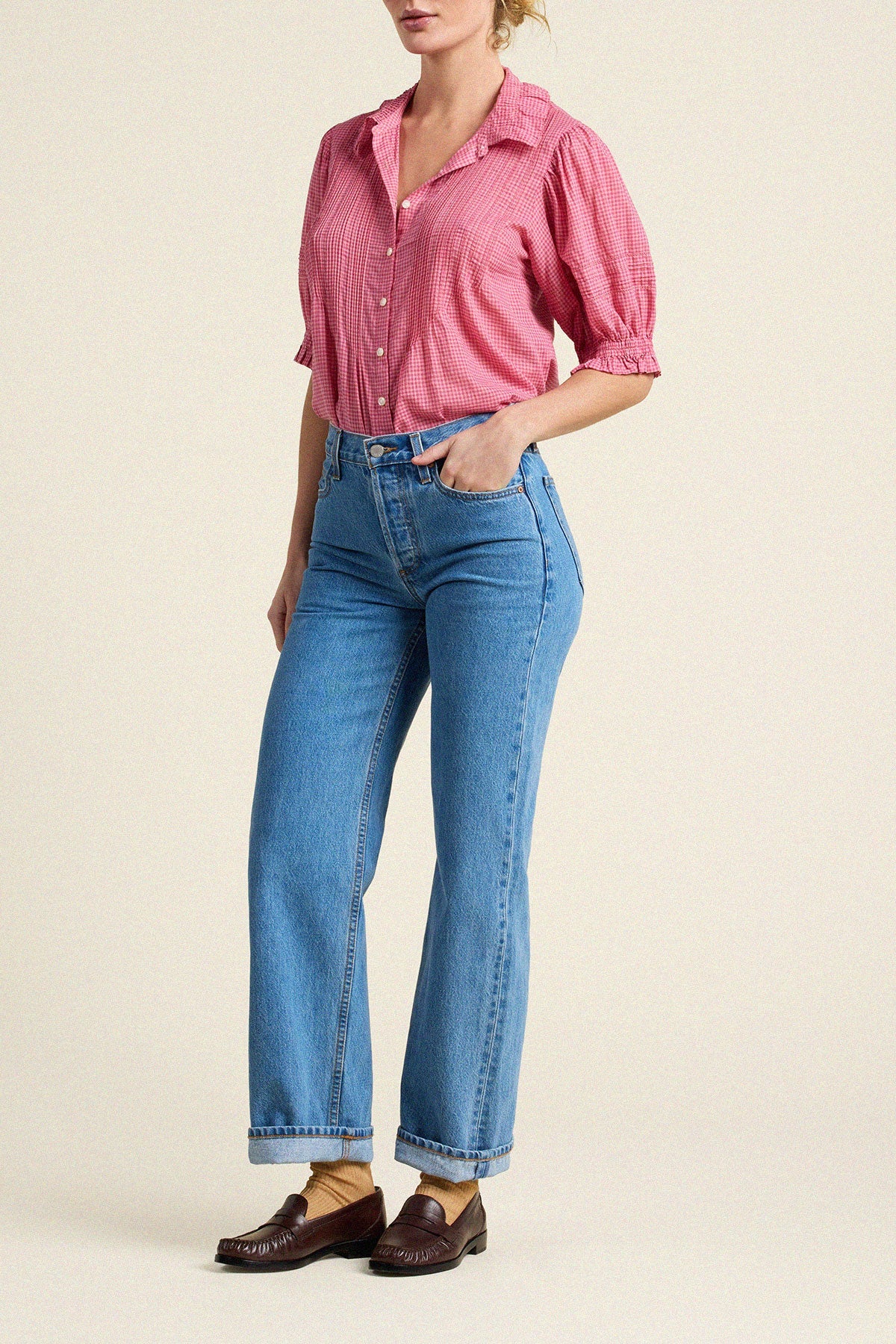 Trovata Jess Blouse Rosehip Gingham easy layering top for everyday wear and rodeo womens fashion Park City