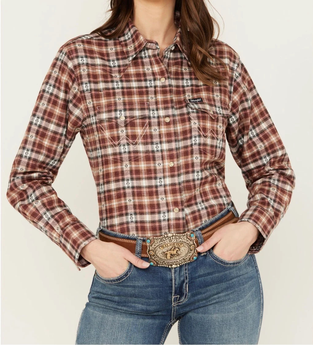 Wrangler Womens Retro Plaid Flannel Western Snap Shirt