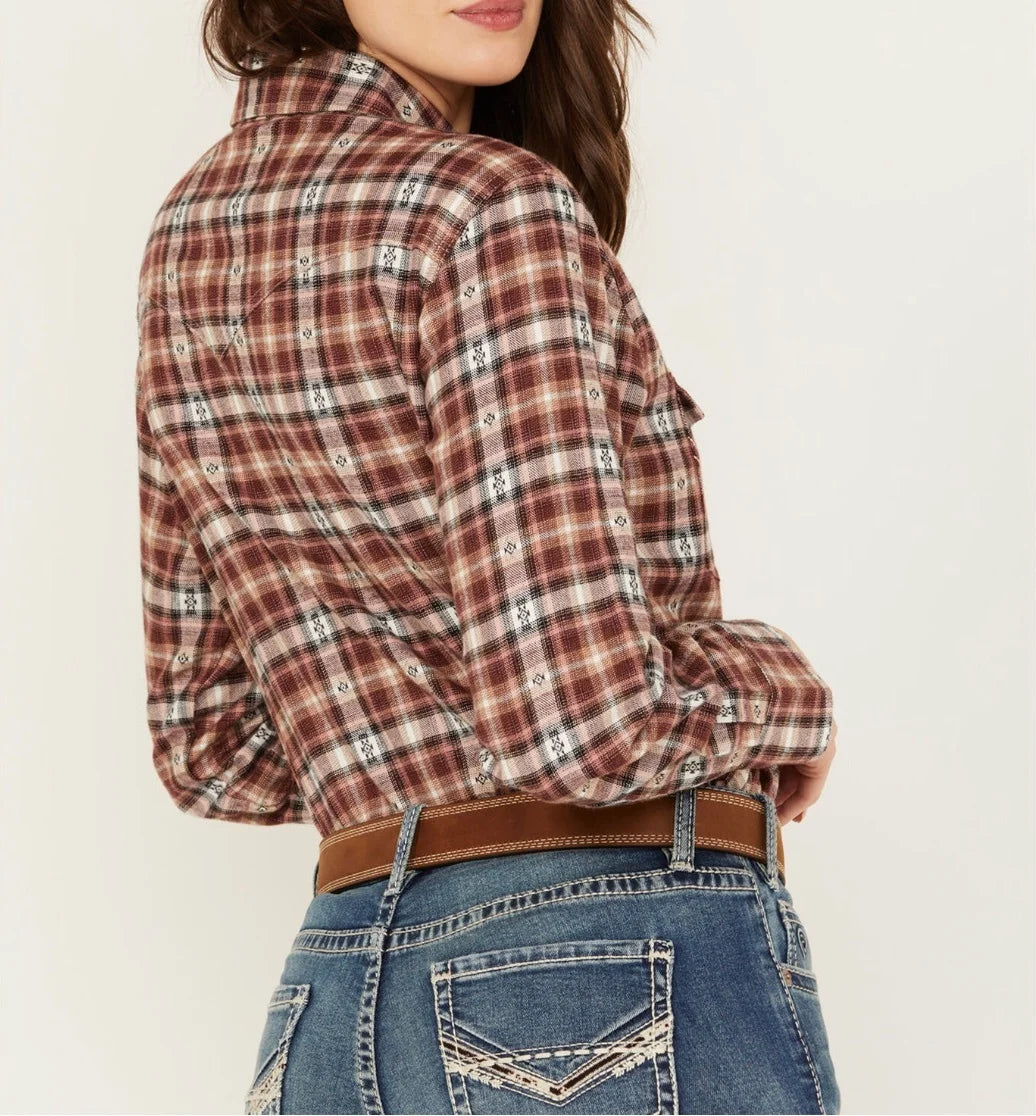 Wrangler Womens Retro Plaid Flannel Western Snap Shirt