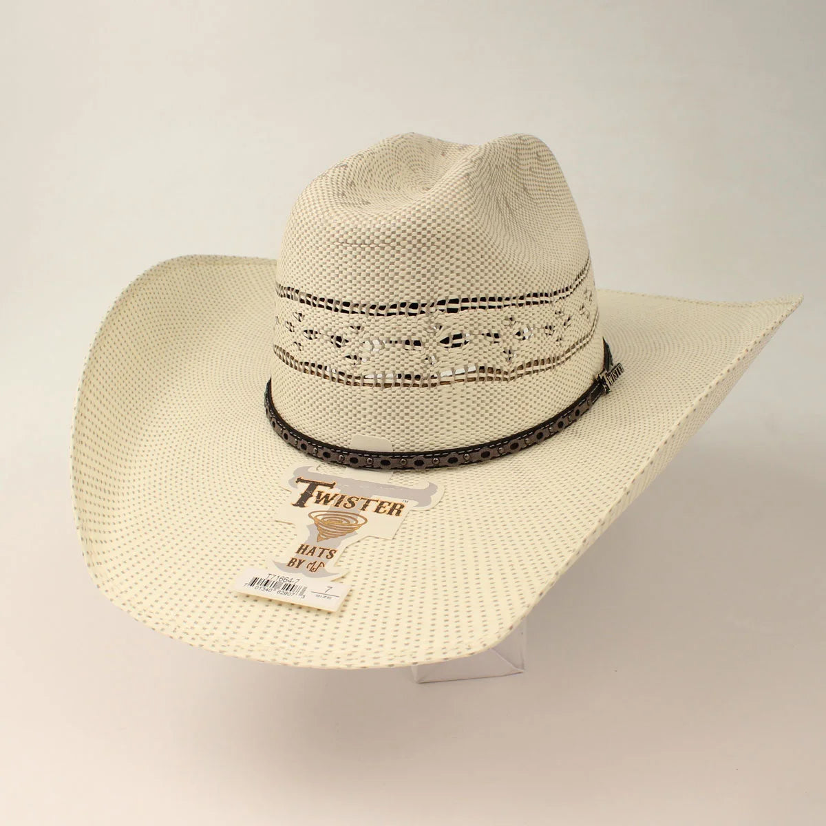Twister Bangora Straw Hat 4 1/4" Brim/Crown - Ivory and Gray