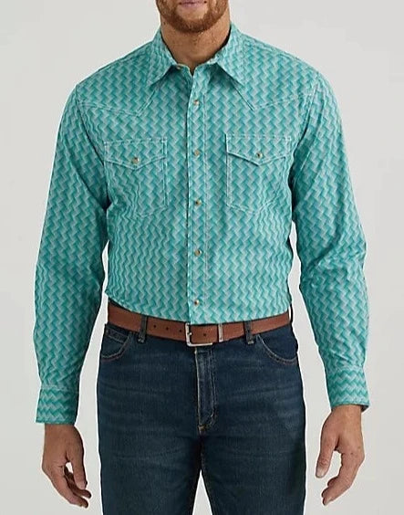 Wrangler 20X Competition Adv Comfort LS Snap Shirt - Green Hatches