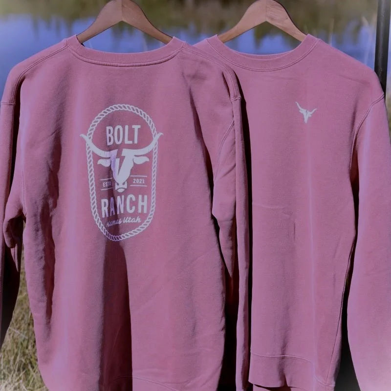 Bolt Ranch Adult Crew Neck Sweatshirt - Maroon 2.0