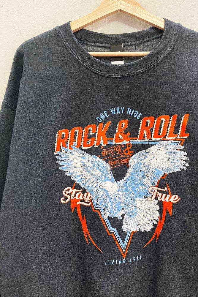 Rock n Roll Eagle LS Crewneck Sweatshirt - Charcoal
