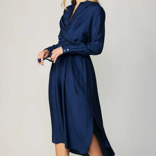 Current Air LS Spread Collar Button Down Shirt Dress - Navy