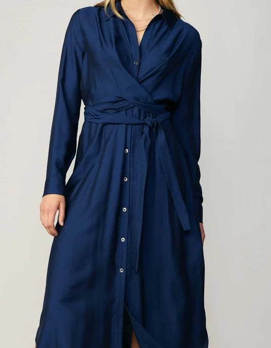 Current Air LS Spread Collar Button Down Shirt Dress - Navy