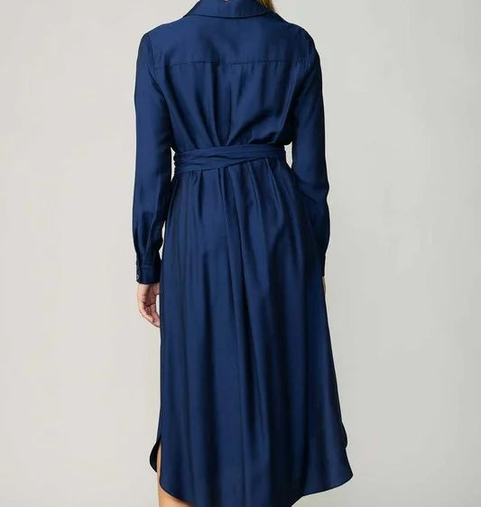 Current Air LS Spread Collar Button Down Shirt Dress - Navy