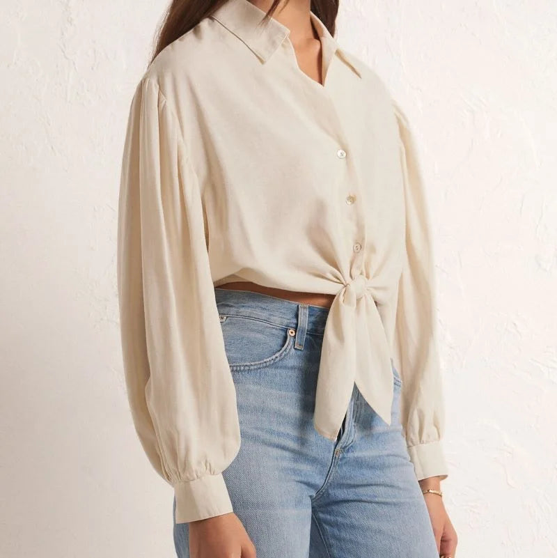 Z Supply Tegan Tie Front Top - Sandstone