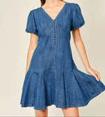 Sally Puff Sleeve Denim Mini Dress shop at boltranchstore.com western boutique free shipping