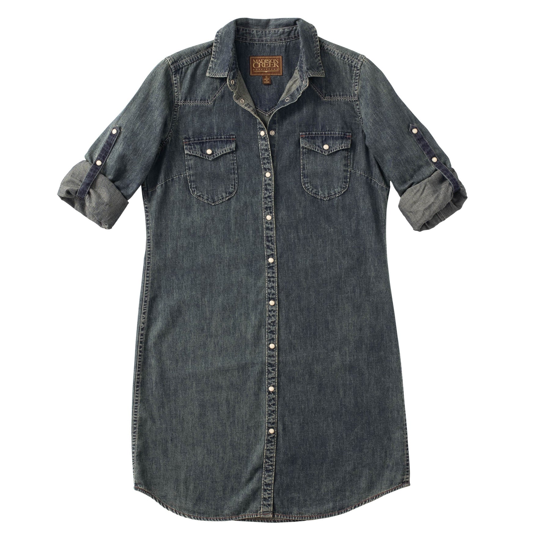 Womens fashion rodeo western clothing Savannah Denim Shirt Dress Indigo Denim SKU SAVIND Boltranchstore.com free shipping