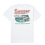 Seager Drifting The West Tee White at boltranchstore.com with free shipping White t-shirt with Seager logo and fish graphic mens tee shirt summer shirt mens fishing shirt fathers day gift 