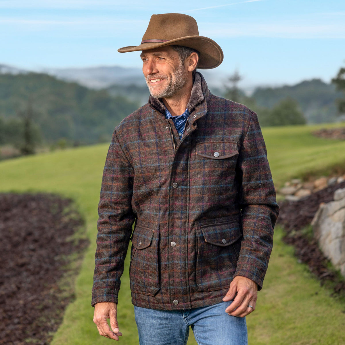 Madison Creek Outfitters Sedona British Wool Jacket closed front silhouette with belted back for cold weather ranch wear