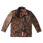 Madison Creek Outfitters Sedona Waxed Goat Suede Leather Camo Jacket two way zipper tucked beneath the storm flap Kamas