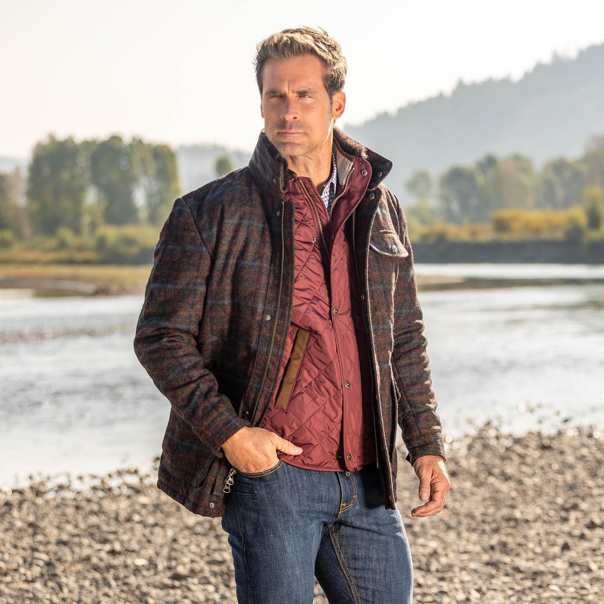 Madison Creek Outfitters Sedona British Wool Jacket pheasant multi tone plaid British wool jacket western clothing Utah SKU 61040W