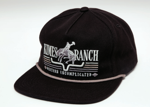 Kimes Ranch Asidero Black five panel rope cap with flat brim and embroidered bronc rider logo western clothing Utah SKU UHA0000243BK001