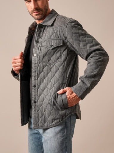 Kimes Ranch Mens Madison Black charcoal diamond quilted shirt jacket with snap front and chest pockets mens western clothing Utah SKU MJA0000040BK001