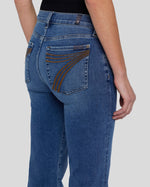 7 For All Mankind Dojo Clara medium blue wash denim jean with dark contrast 7 back pocket embroidery womens western boutique Utah SKU 7U451330CRR