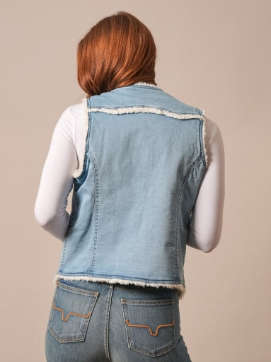 Kimes Ranch Womens Loni Indigo cropped back hem with frayed trim on light wash denim western fashion