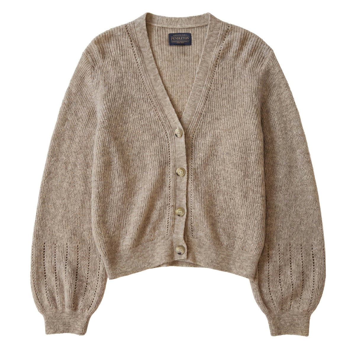 Pendleton Womens Pointelle Alpaca Cardigan Ecru baby alpaca blend pointelle knit cardigan with V neck and button front womens western boutique Utah SKU TC019187632