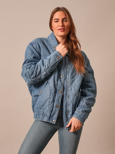 Kimes Ranch Womens Phoebe Indigo quilted denim jacket with snap front and chest pockets womens western boutique Utah SKU WJA0000026BL018