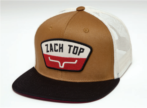 Kimes Ranch ZT Bodega WW Brown washed brown and cream mesh back trucker cap with black flat brim and embroidered Zach Top patch rodeo Utah SKU UHA0000257BN002