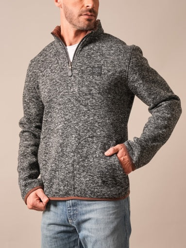 Kimes Ranch Mens Fontana Black heather charcoal quarter zip pullover with contrast trim and zip chest pocket mens ranch wear Utah SKU MSW0000016BK001