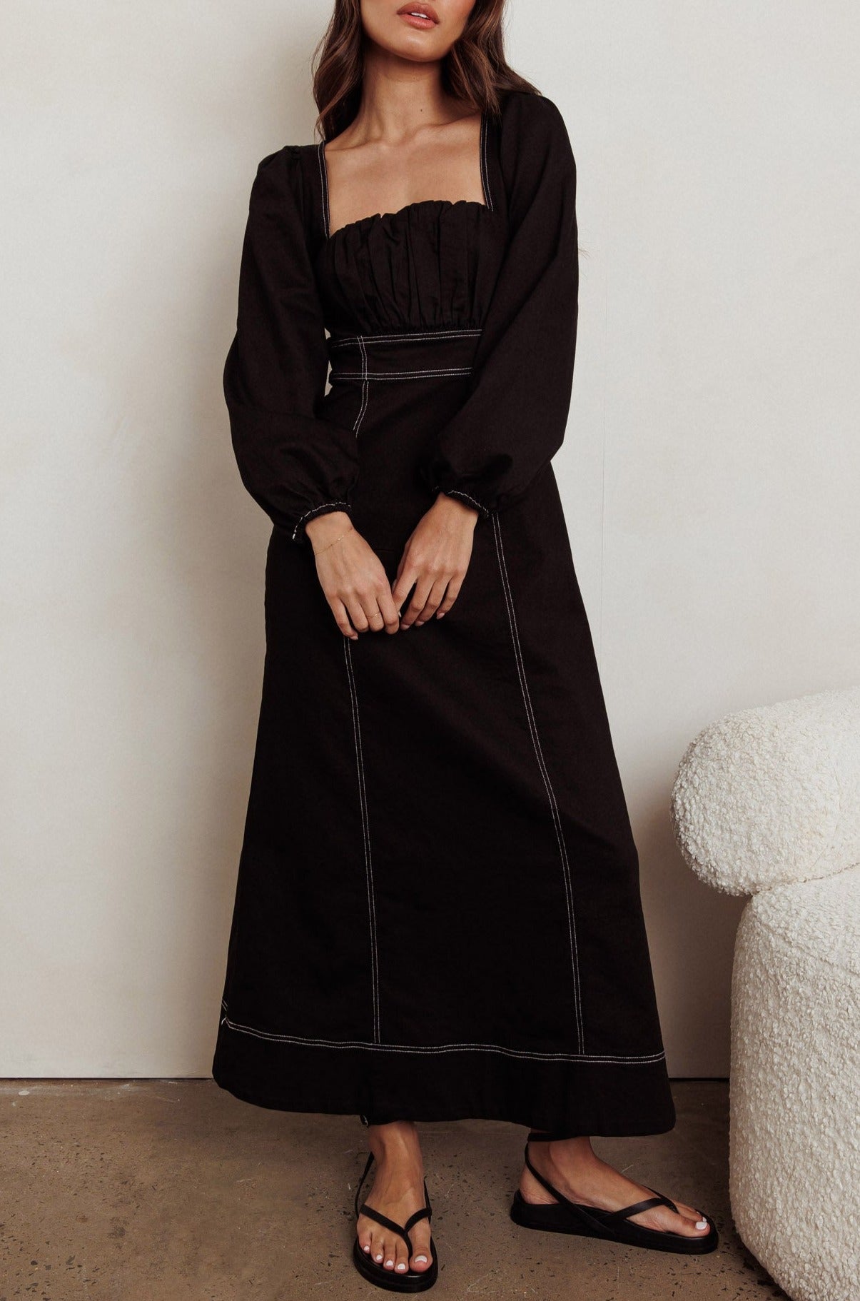 Balloon Sleeve Long Sleeve Babydoll Maxi Dress