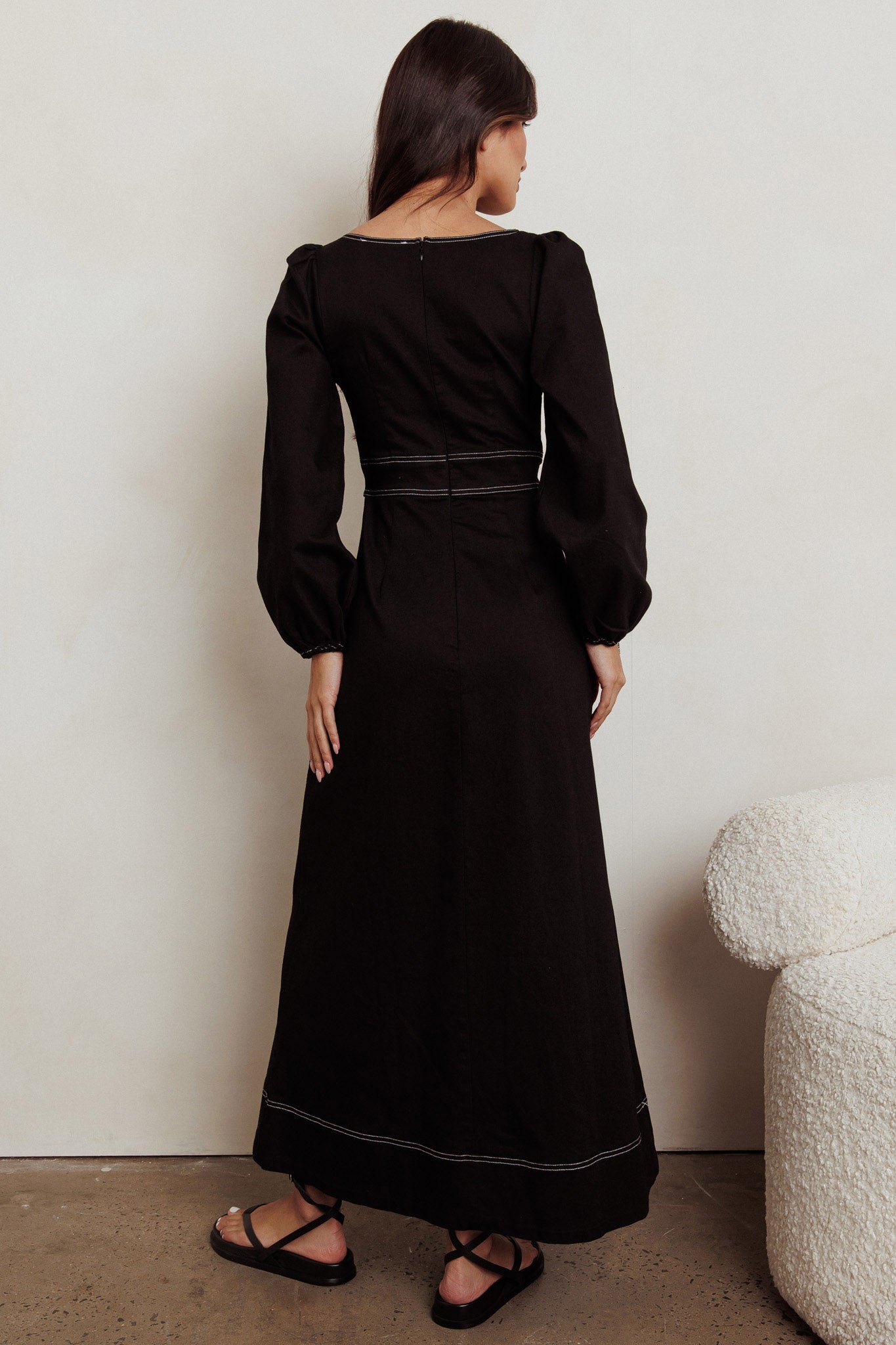 Balloon Sleeve Long Sleeve Babydoll Maxi Dress