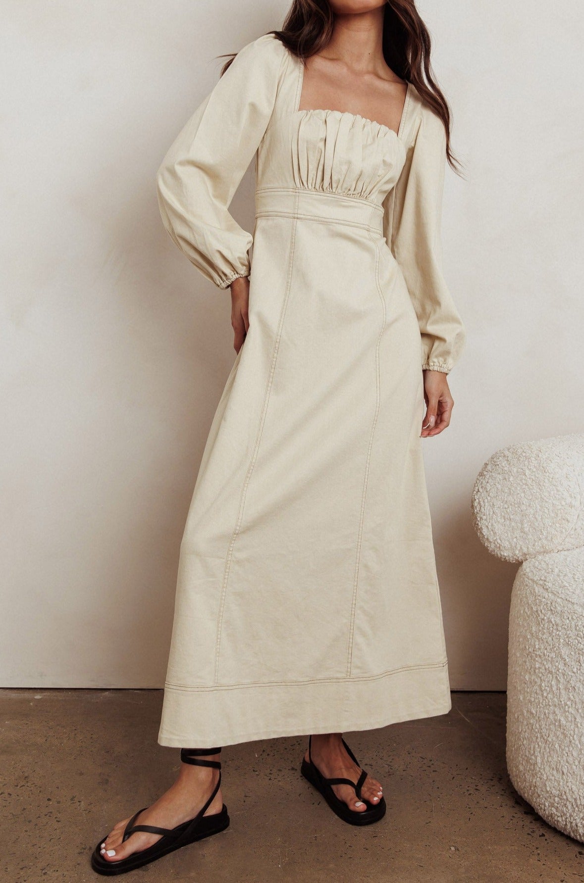 Balloon Sleeve Long Sleeve Babydoll Maxi Dress