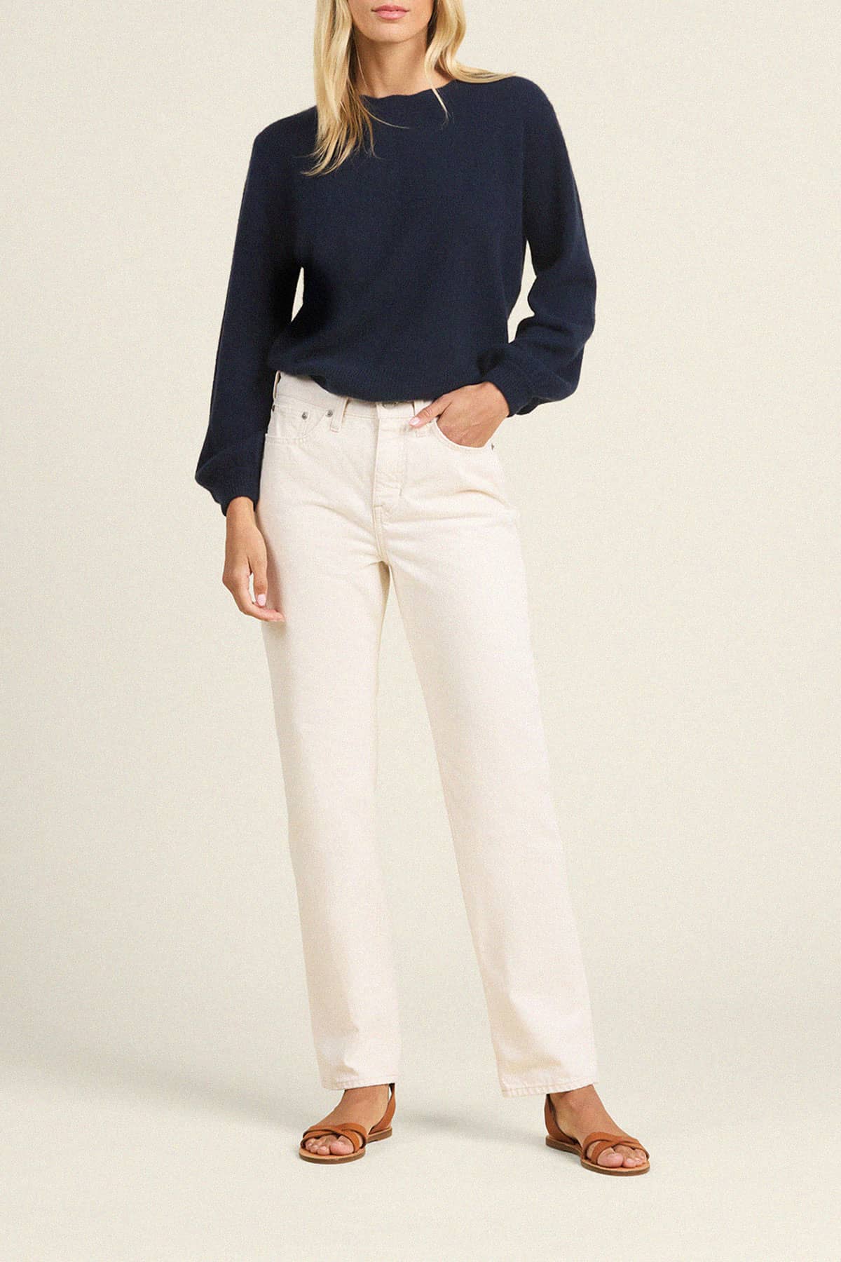 Trovata Kate Sweater Navy clean crewneck silhouette with ribbed neck trim womens western clothing