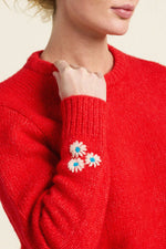 Trovata Cleo Sweater Red contrasting ribbed cuffs and bottom hem ranch wear