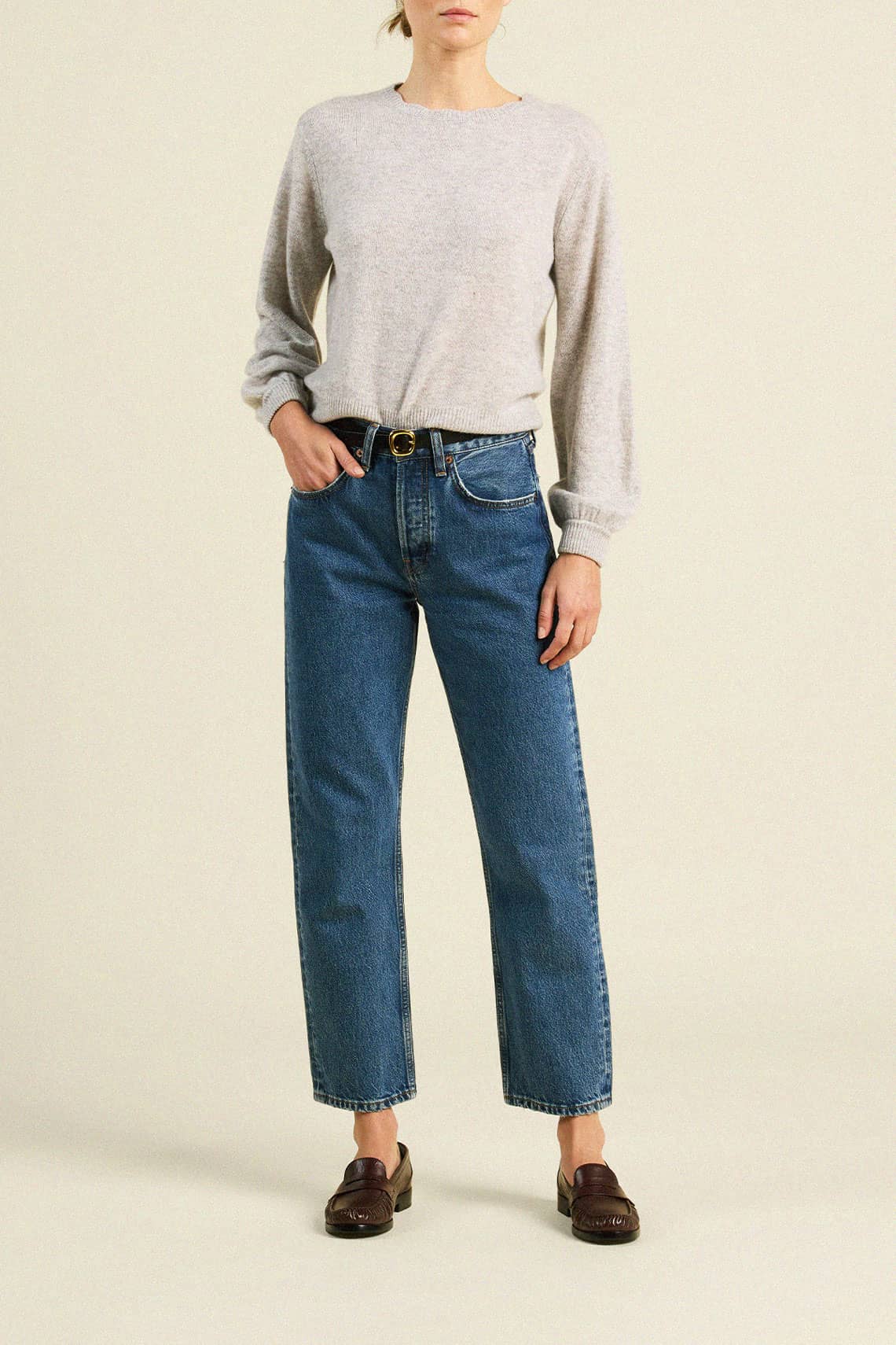 Trovata Kate Sweater Grey lightweight relaxed crewneck silhouette with ribbed neckline womens western clothing
