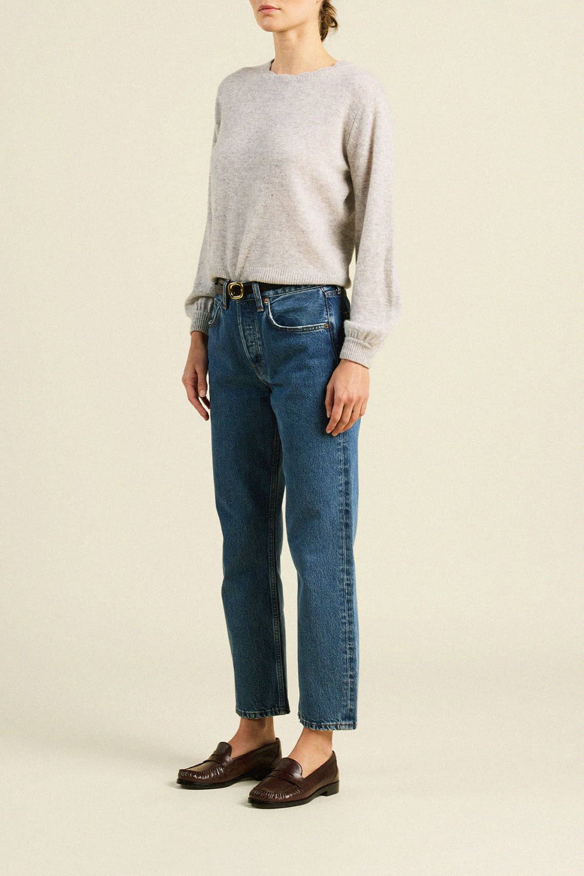 Trovata Kate Sweater Grey fine knit cashmere with ribbed cuffs and hem western fashion Kamas