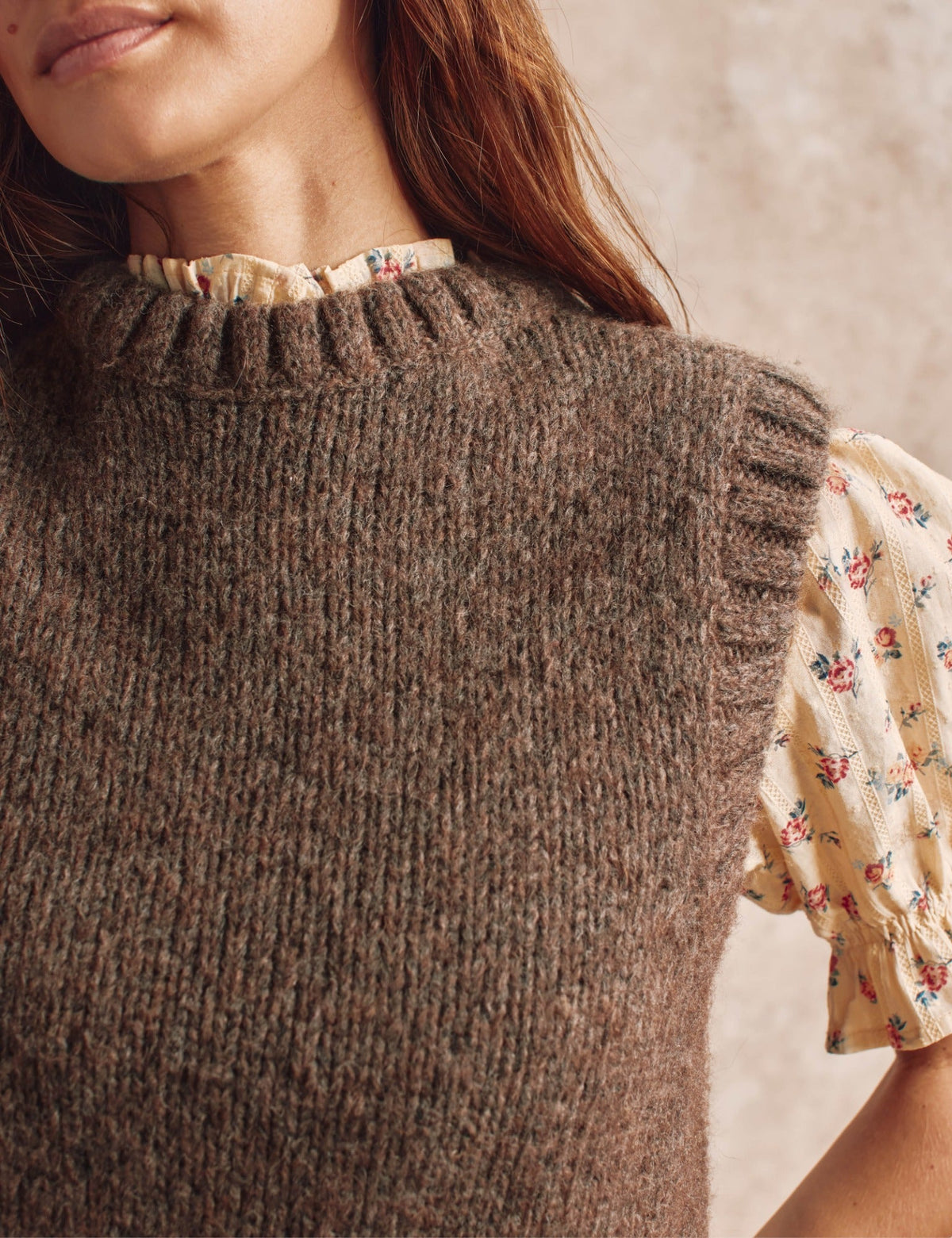 Penelope Chilvers Knitted Tank Taupe ribbed crew neckline and ribbed armhole trim on a straight boxy shape womens clothing Park City