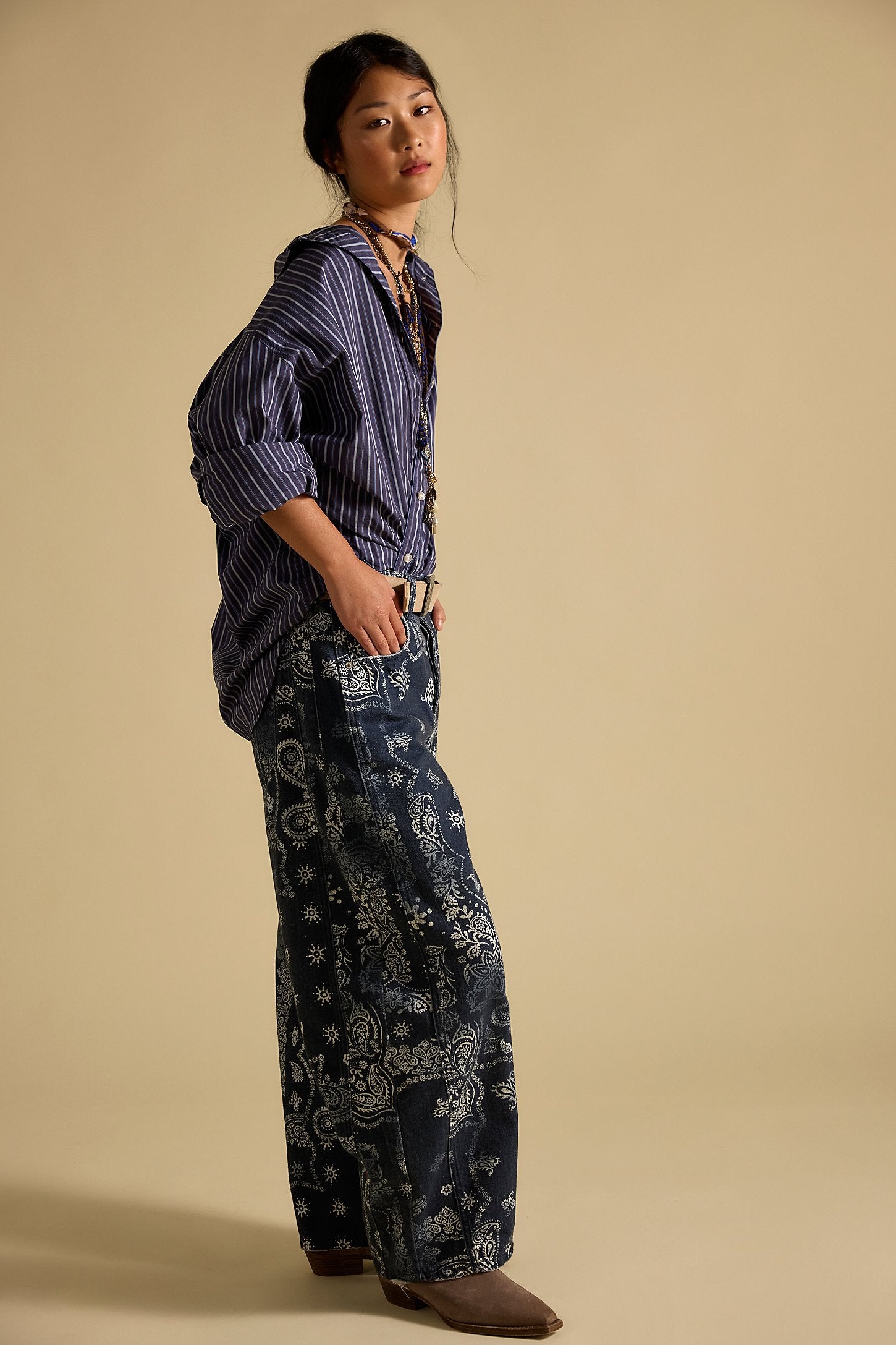 We The Free Good Luck Printed Barrel Jeans