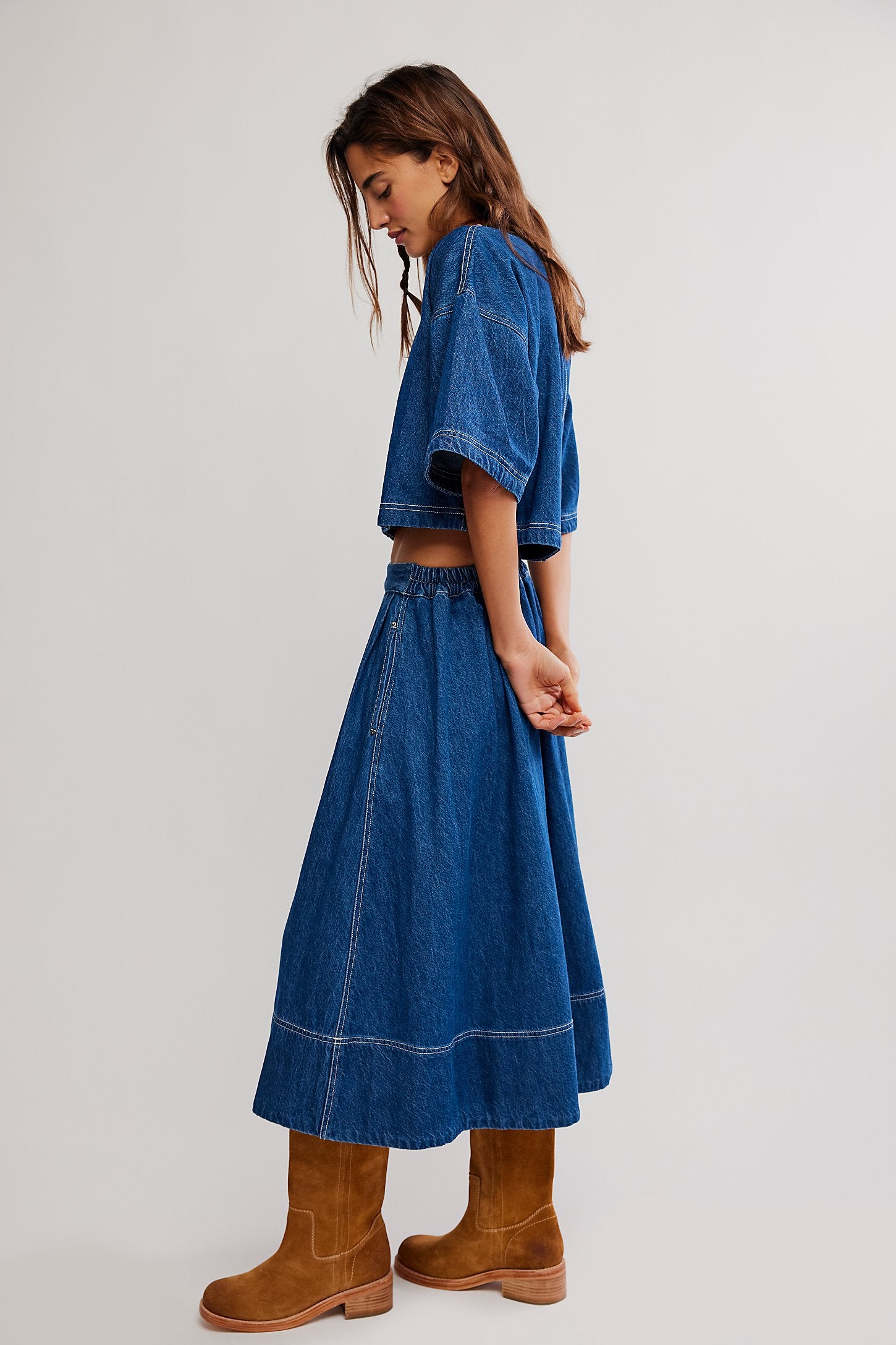 Free People Westley Denim Skirt Set