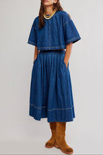 Free People Westley Denim Skirt Set Womens casual skirt and top matching coordinating Boltranchstore.com free shipping