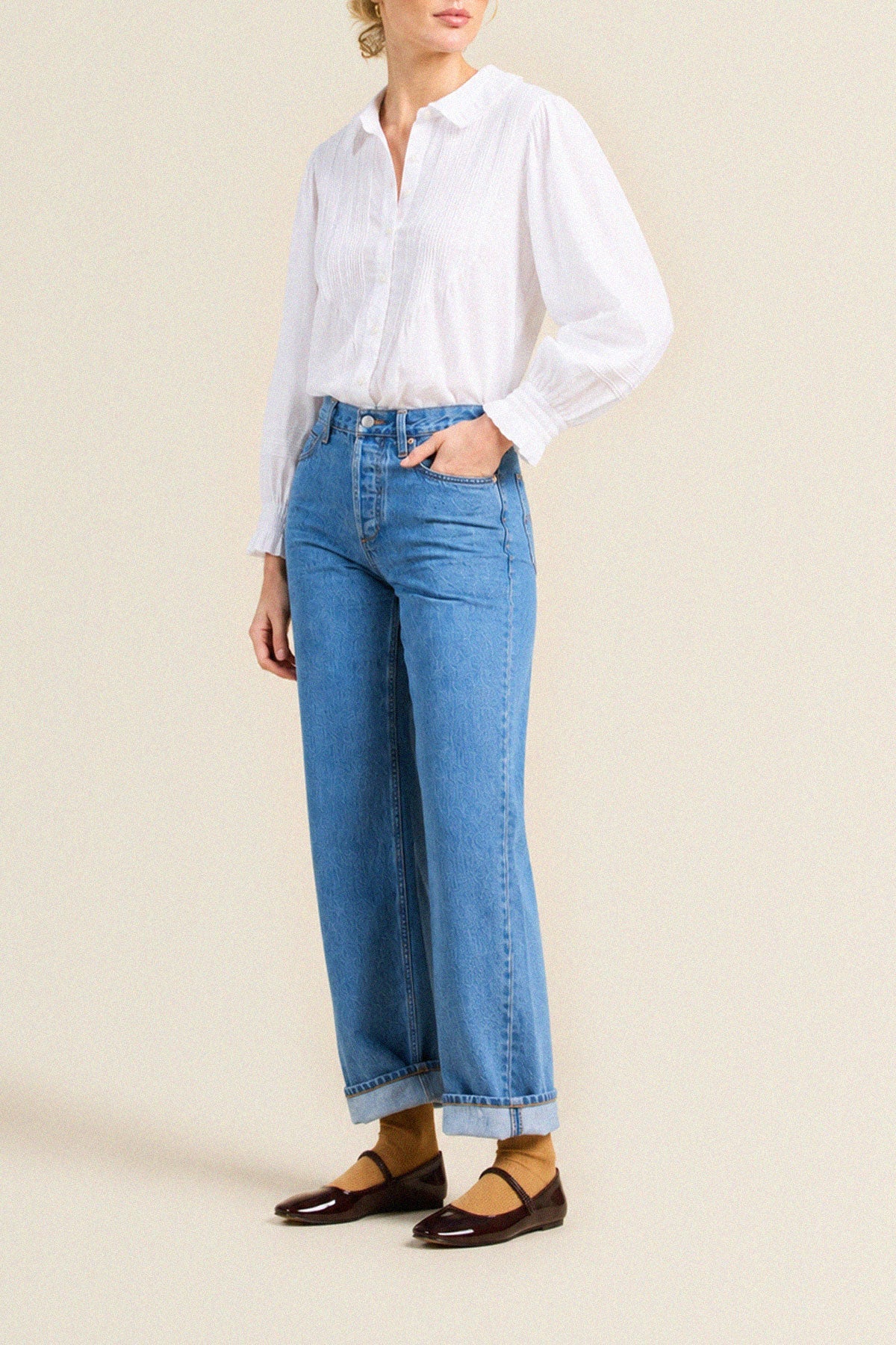 Trovata Francesca Blouse White long sleeves ending in gently ruffled cuffs ranch wear western fashion