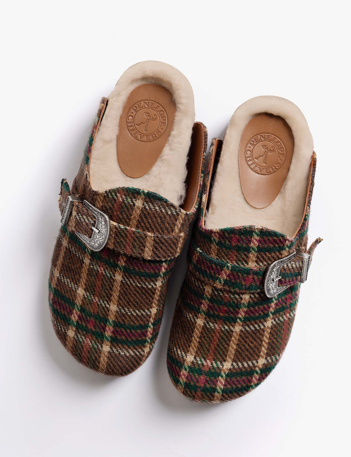 Penelope Chilvers Wyoming Tartan Slide textile lined cork footbed for all day comfort
