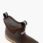 XTRATUF Mens Ice Fleece Lined Ankle Deck Boot Dark Brown faux shearling fleece lining inside the collar for warmth cowboy