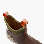 XTRATUF Mens Outdoors Fleece Lined Ankle Deck Boot Bison Duck Camo warm faux shearling lining inside an olive green ripstop collar cowboy
