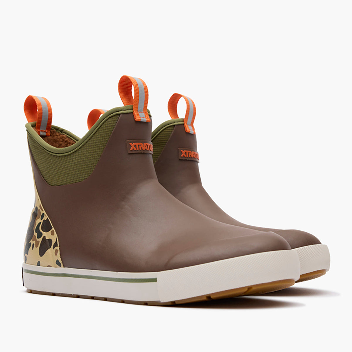 XTRATUF Mens Outdoors Fleece Lined Ankle Deck Boot Bison Duck Camo cold weather hunting and camp boot for fall in the mountains Kamas