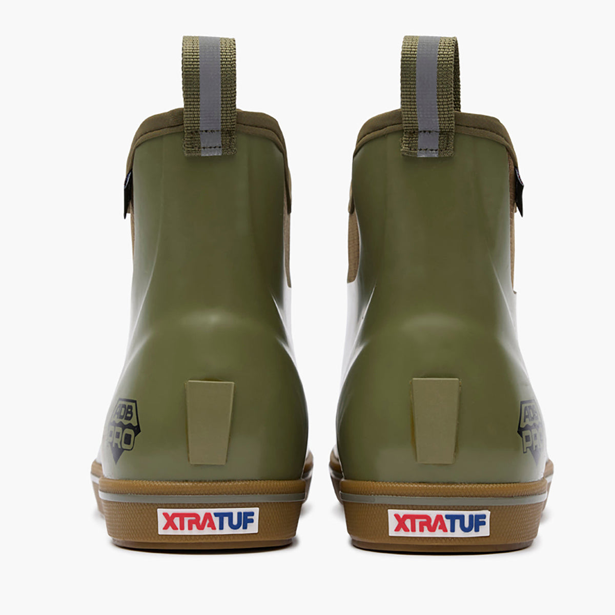 XTRATUF Mens Ankle Deck Boot Pro Legacy Moss front and rear pull on tabs with heavier textured foxing at the heel cowboy