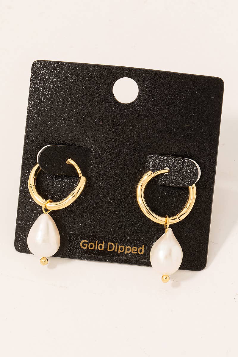 Gold Dipped Mini Pearl Teardrop Huggie Earrings