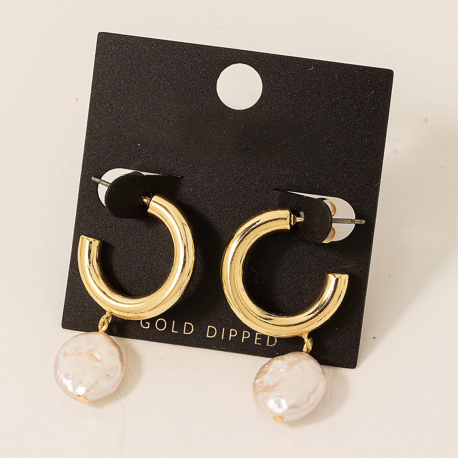 Gold Dipped Pearl Charm Hoop Earrings